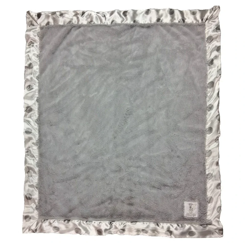 Little Giraffe Plush Gray White Polka Dot Satin Trim 32x36 Baby Blanket Soft